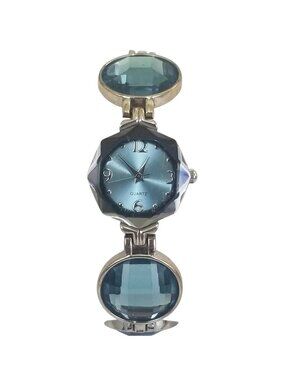 Accutime Blue Faceted Glass Beaded Wrist Watch 7" Toggle Closure New Battery